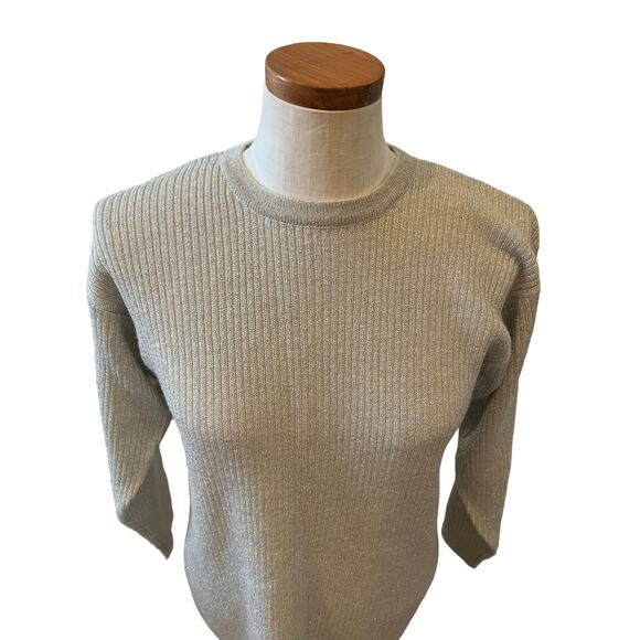 Charter Club metallic silver ribbed crewneck sweater M - Picture 3 of 6